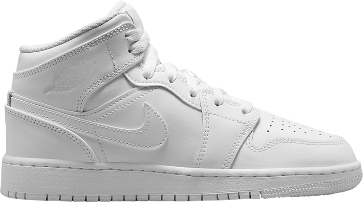 נעלי סניקרס Air Jordan 1 Mid GS 'Triple White' 2023 של המותג נייקי בצבע לבן עשויות עוֹר