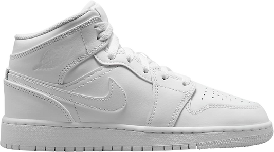 נעלי סניקרס Air Jordan 1 Mid GS 'Triple White' 2023 של המותג נייקי בצבע לבן עשויות עוֹר