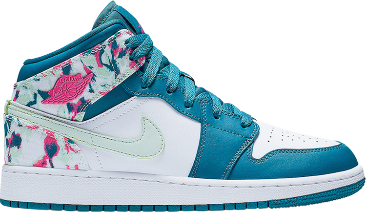 נעלי סניקרס Air Jordan 1 Mid GS 'Paint Stroke' של המותג נייקי בצבע כְּחוֹל עשויות עוֹר