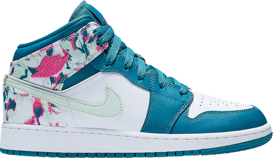 נעלי סניקרס Air Jordan 1 Mid GS 'Paint Stroke' של המותג נייקי בצבע כְּחוֹל עשויות עוֹר