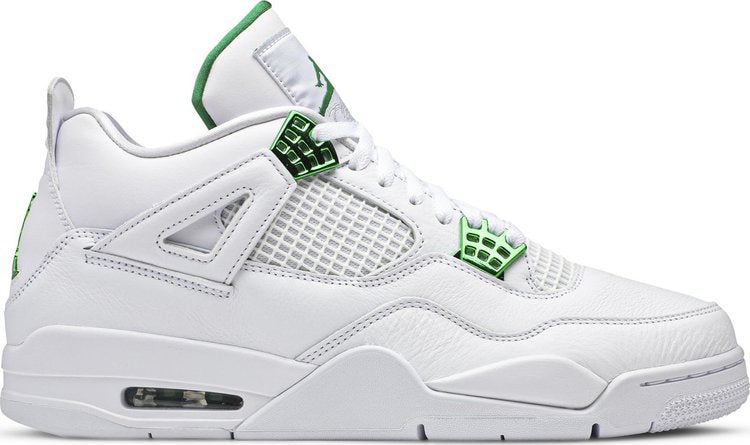 נעלי סניקרס Air Jordan 4 Retro 'Green Metallic' של המותג נייקי בצבע לבן עשויות עוֹר