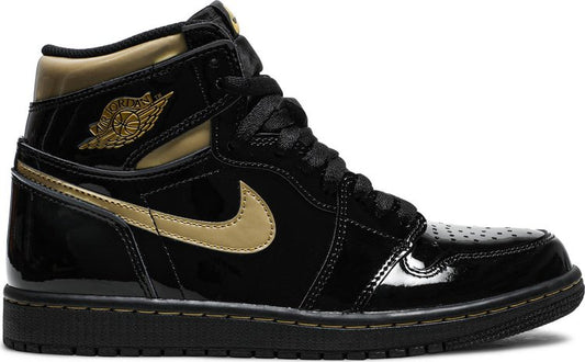 נעלי סניקרס Air Jordan 1 Retro High OG 'Black Metallic Gold' של המותג נייקי בצבע שָׁחוֹר עשויות עור פטנט