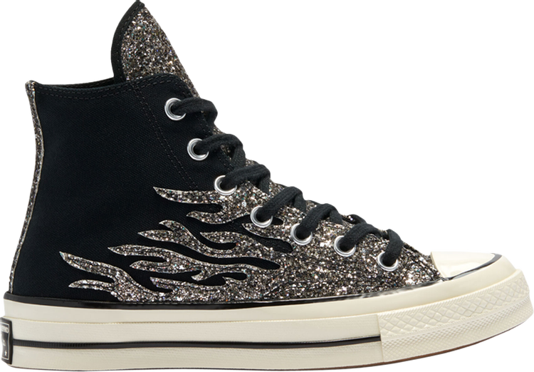נעלי סניקרס Wmns Chuck 70 High 'Archival Glitter Flame - Black Egret' של המותג קונברס אולסטאר בצבע שָׁחוֹר עשויות בַּד