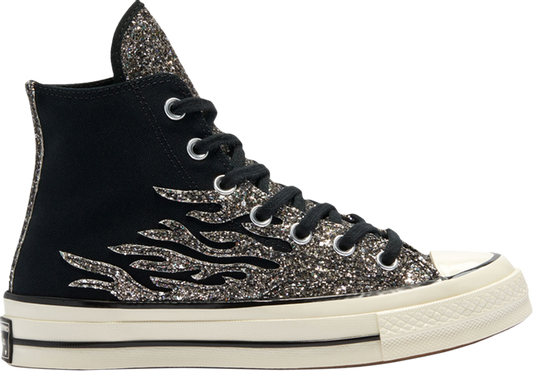 נעלי סניקרס Wmns Chuck 70 High 'Archival Glitter Flame - Black Egret' של המותג קונברס אולסטאר בצבע שָׁחוֹר עשויות בַּד