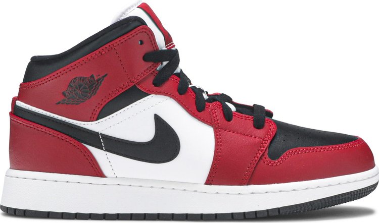 נעלי סניקרס Air Jordan 1 Mid GS 'Chicago Black Toe' של המותג נייקי בצבע אָדוֹם עשויות 