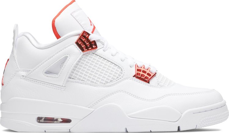 נעלי סניקרס Air Jordan 4 Retro 'Orange Metallic' של המותג נייקי בצבע לבן עשויות עוֹר