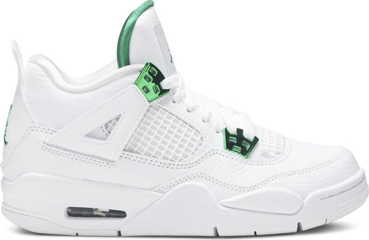 נעלי סניקרס Air Jordan 4 Retro GS 'Green Metallic' של המותג נייקי בצבע לבן עשויות עוֹר