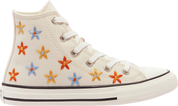 נעלי סניקרס Chuck Taylor All Star High GS 'Spring Flowers' של המותג קונברס אולסטאר בצבע קרם עשויות בַּד