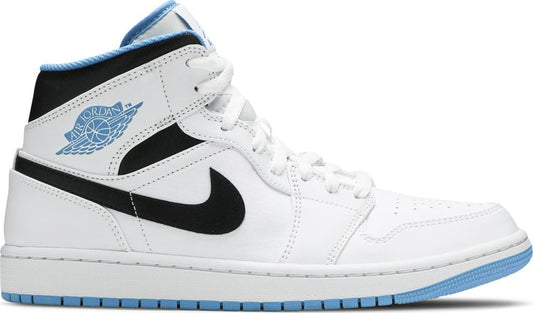 נעלי סניקרס Air Jordan 1 Mid 'Laser Blue' של המותג נייקי בצבע לבן עשויות עוֹר