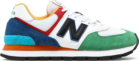 נעלי סניקרס 574 Rugged 'White Varsity Green' של המותג ניו באלאנס בצבע לבן עשויות רֶשֶׁת
