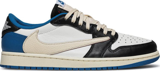 נעלי סניקרס Fragment Design x Travis Scott x Air Jordan 1 Retro Low של המותג נייקי בצבע כְּחוֹל עשויות עוֹר