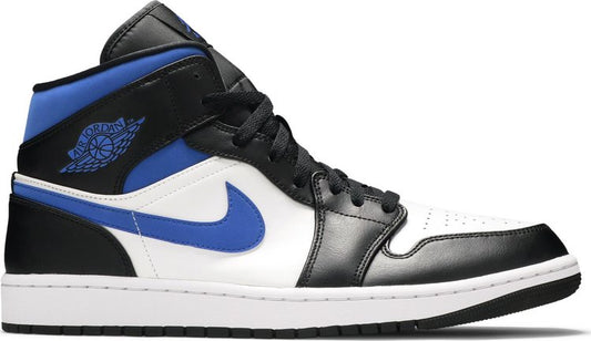 נעלי סניקרס Air Jordan 1 Mid 'Racer Blue' של המותג נייקי בצבע לבן עשויות עוֹר