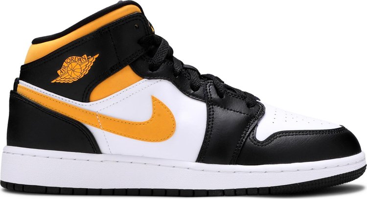 נעלי סניקרס Air Jordan 1 Mid GS 'Black University Gold' של המותג נייקי בצבע לבן עשויות עוֹר