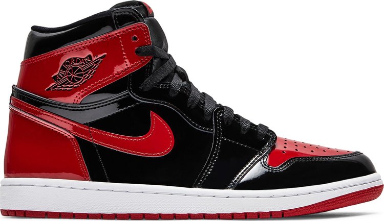 נעלי סניקרס Air Jordan 1 Retro High OG 'Patent Bred' של המותג נייקי בצבע אָדוֹם עשויות עור פטנט