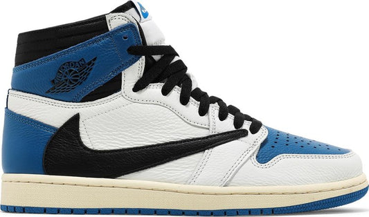 נעלי סניקרס Fragment Design x Travis Scott x Air Jordan 1 Retro High של המותג נייקי בצבע כְּחוֹל עשויות עוֹר