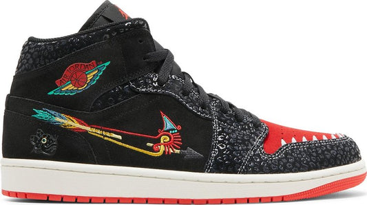 נעלי סניקרס Air Jordan 1 Mid SE 'SiEMPRE Familia' של המותג נייקי בצבע שָׁחוֹר עשויות עור (זמש)