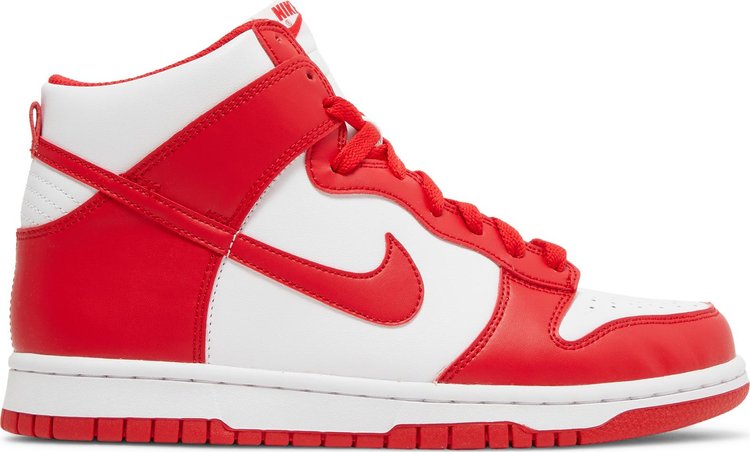 נעלי סניקרס Dunk High GS 'Championship Red' של המותג נייקי בצבע אָדוֹם עשויות עוֹר