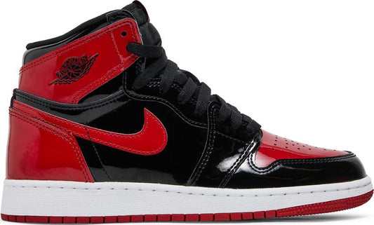 נעלי סניקרס Air Jordan 1 Retro High OG GS 'Patent Bred' של המותג נייקי בצבע אָדוֹם עשויות עור פטנט