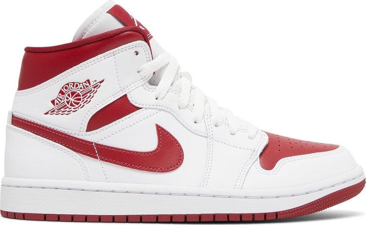 נעלי סניקרס Wmns Air Jordan 1 Mid 'White Pomegranate' של המותג נייקי בצבע לבן עשויות עוֹר