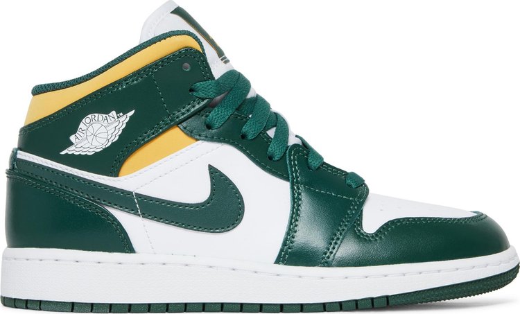 נעלי סניקרס Air Jordan 1 Mid GS 'Sonics' של המותג נייקי בצבע לבן עשויות עוֹר