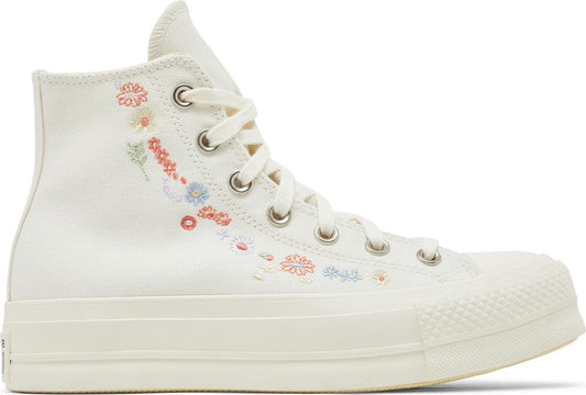 נעלי סניקרס Wmns Chuck Taylor All Star Lift Platform 'Embroidered Floral - Egret' של המותג קונברס אולסטאר בצבע קרם עשויות בַּד