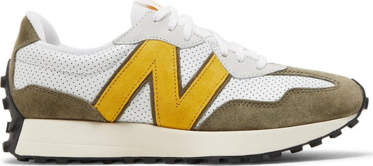 נעלי סניקרס 327 'White Yellow' של המותג ניו באלאנס בצבע לבן עשויות עוֹר