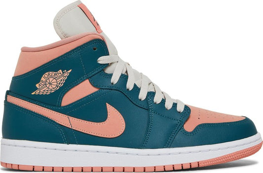 נעלי סניקרס Wmns Air Jordan 1 Mid 'Dark Teal Green' של המותג נייקי בצבע ירוק-כחול/טורקיז עשויות עוֹר