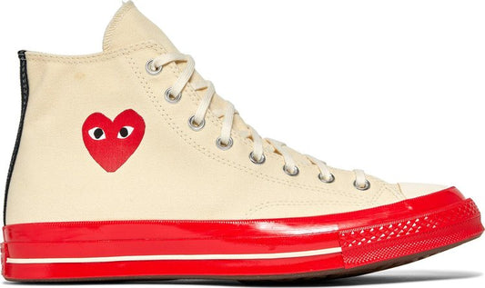 נעלי סניקרס Comme des Garçons Play x Chuck 70 High 'Pristine Red' של המותג קונברס אולסטאר בצבע קרם עשויות בַּד