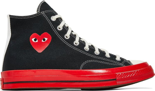 נעלי סניקרס Comme des Garçons Play x Chuck 70 High 'Black Red' של המותג קונברס אולסטאר בצבע שָׁחוֹר עשויות בַּד