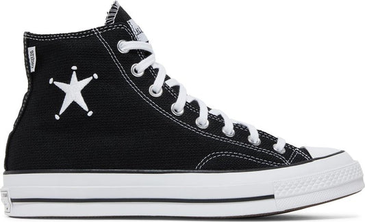נעלי סניקרס Stussy x Chuck 70 High 'Black' של המותג קונברס אולסטאר בצבע שָׁחוֹר עשויות בד טקסטיל
