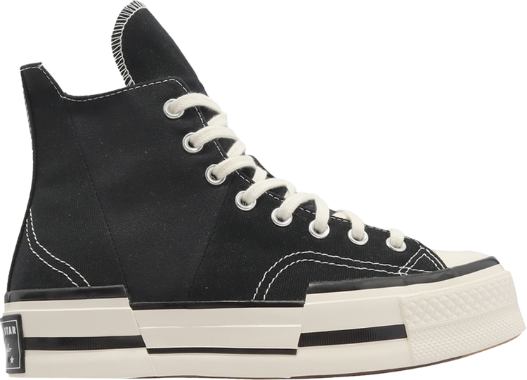 נעלי סניקרס Chuck 70 Plus High 'Black White' של המותג קונברס אולסטאר בצבע שָׁחוֹר עשויות בַּד