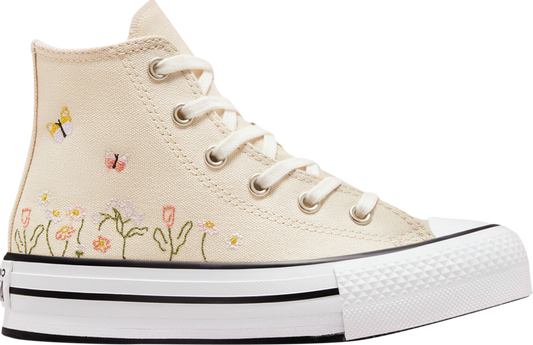 נעלי סניקרס Chuck Taylor All Star Lift Platform High PS 'Floral Embroidery - Natural Ivory' של המותג קונברס אולסטאר בצבע קרם עשויות בַּד