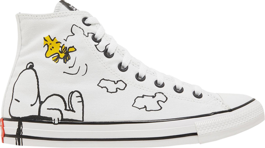 נעלי סניקרס Peanuts x Chuck Taylor All Star High 'Snoopy and Woodstock' של המותג קונברס אולסטאר בצבע לבן עשויות בַּד