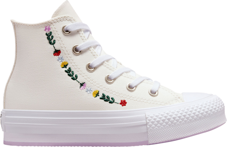 נעלי סניקרס Chuck Taylor All Star EVA Lift Platform High PS 'Floral Embroidery' של המותג קונברס אולסטאר בצבע קרם עשויות בַּד