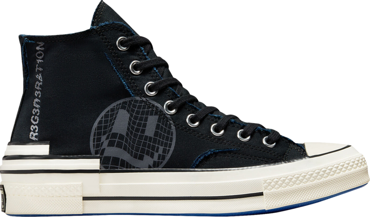 נעלי סניקרס Chuck 70 Hacked Heel High 'Tear Away - Black Blue' של המותג קונברס אולסטאר בצבע שָׁחוֹר עשויות בַּד