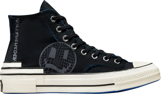 נעלי סניקרס Chuck 70 Hacked Heel High 'Tear Away - Black Blue' של המותג קונברס אולסטאר בצבע שָׁחוֹר עשויות בַּד