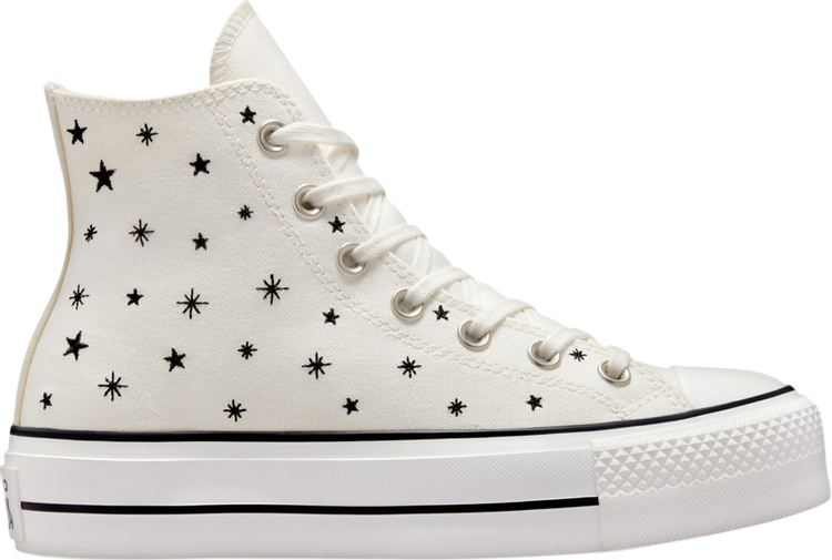 נעלי סניקרס Wmns Chuck Taylor All Star Lift Platform High 'Embroidered Stars - Egret' של המותג קונברס אולסטאר בצבע קרם עשויות בַּד