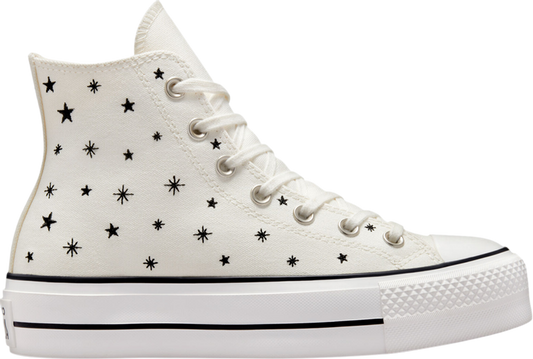 נעלי סניקרס Wmns Chuck Taylor All Star Lift Platform High 'Embroidered Stars - Egret' של המותג קונברס אולסטאר בצבע קרם עשויות בַּד