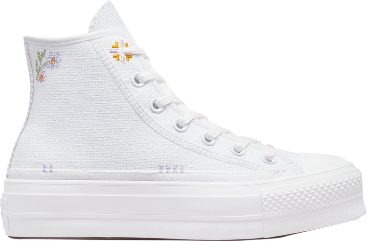 נעלי סניקרס Wmns Chuck Taylor All Star Lift Platform High 'Autumn Embroidery - White' של המותג קונברס אולסטאר בצבע לבן עשויות כותנה ארוגה