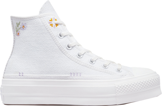 נעלי סניקרס Wmns Chuck Taylor All Star Lift Platform High 'Autumn Embroidery - White' של המותג קונברס אולסטאר בצבע לבן עשויות כותנה ארוגה