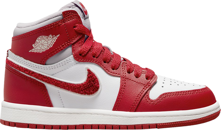 נעלי סניקרס Air Jordan 1 Retro High OG PS 'Newstalgia Chenille' של המותג נייקי בצבע אָדוֹם עשויות עוֹר