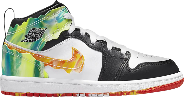 נעלי סניקרס Air Jordan 1 Mid SE PS 'Drip' של המותג נייקי בצבע שָׁחוֹר עשויות עוֹר