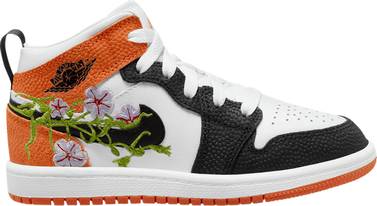 נעלי סניקרס Air Jordan 1 Mid PS 'Floral' של המותג נייקי בצבע כתום עשויות עוֹר