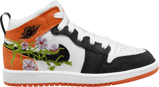 נעלי סניקרס Air Jordan 1 Mid PS 'Floral' של המותג נייקי בצבע כתום עשויות עוֹר
