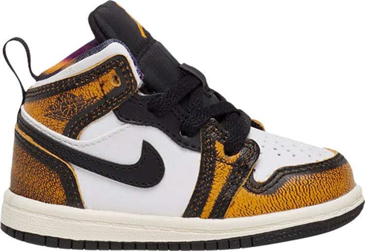 נעלי סניקרס Air Jordan 1 Mid SE TD 'Wear-Away - Taxi' של המותג נייקי בצבע שָׁחוֹר עשויות עוֹר