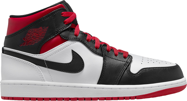 נעלי סניקרס Air Jordan 1 Mid 'Gym Red Black Toe' של המותג נייקי בצבע לבן עשויות עוֹר