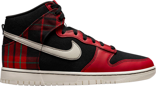 נעלי סניקרס Dunk High SE 'Tartan Plaid' של המותג נייקי בצבע שָׁחוֹר עשויות טֶקסטִיל