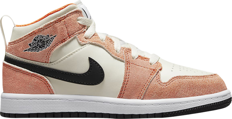 נעלי סניקרס Air Jordan 1 Mid SE PS 'Orange Suede' של המותג נייקי בצבע כתום עשויות עוֹר