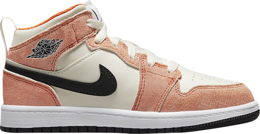 נעלי סניקרס Air Jordan 1 Mid SE PS 'Orange Suede' של המותג נייקי בצבע כתום עשויות עוֹר