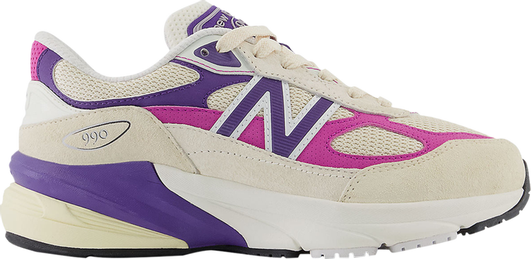 נעלי סניקרס Teddy Santis x 990v6 Big Kid Wide 'Macadamia Nut Magenta' של המותג ניו באלאנס בצבע קרם עשויות עור (זמש)